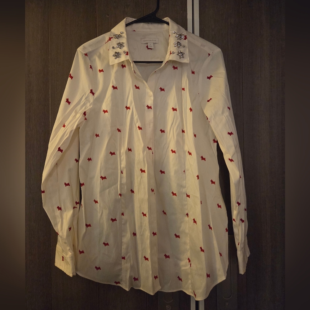 Charter Club White Blouse with Red Accents